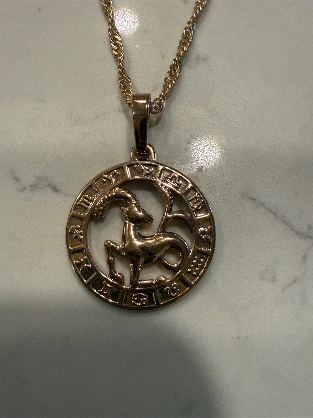 Source Unknown Gold Capricorn Zodiac Medallion Necklace